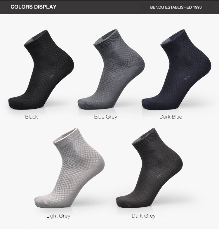 3 Pairs of Bamboo Fiber Men Double Needle Dark Flower Small Square Section Business Tube Socks