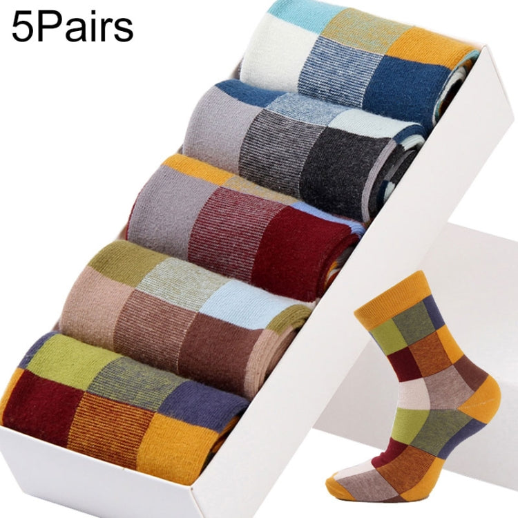 5 Pairs Men Striped Socks Retro Style Personality Lattice Stitching Cotton Comfortable Tube Cotton Men Socks