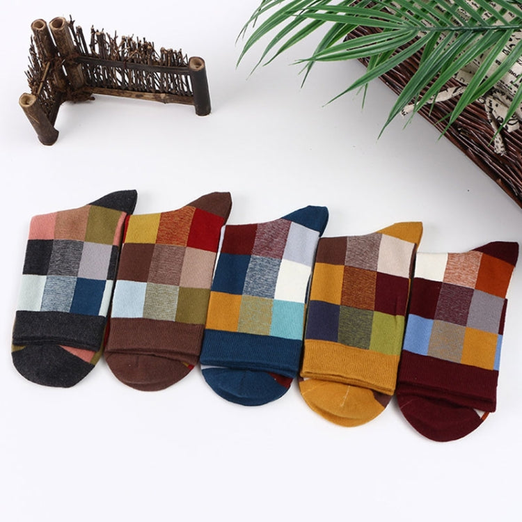 5 Pairs Men Striped Socks Retro Style Personality Lattice Stitching Cotton Comfortable Tube Cotton Men Socks