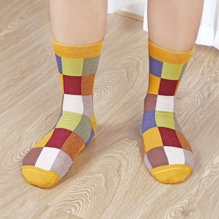 5 Pairs Men Striped Socks Retro Style Personality Lattice Stitching Cotton Comfortable Tube Cotton Men Socks