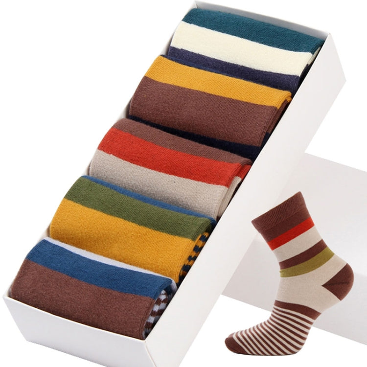5 Pairs Men Striped Socks Retro Style Personality Lattice Stitching Cotton Comfortable Tube Cotton Men Socks