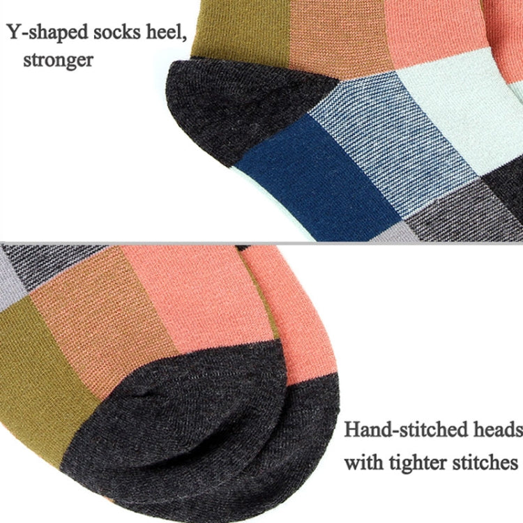 5 Pairs Men Striped Socks Retro Style Personality Lattice Stitching Cotton Comfortable Tube Cotton Men Socks