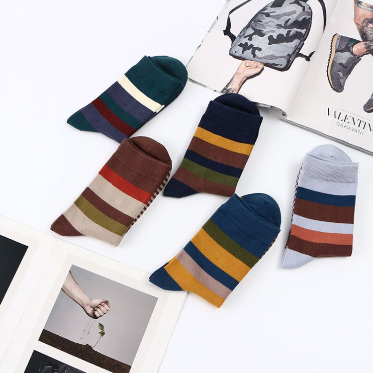 5 Pairs Men Striped Socks Retro Style Personality Lattice Stitching Cotton Comfortable Tube Cotton Men Socks