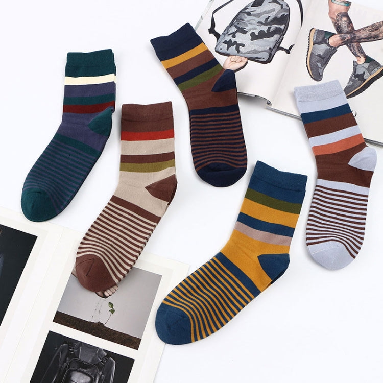 5 Pairs Men Striped Socks Retro Style Personality Lattice Stitching Cotton Comfortable Tube Cotton Men Socks