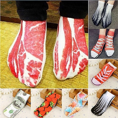 3Pairs 3D Pattern Short Printed Socks Cartoon Straight Ladies Summer Boat Socks