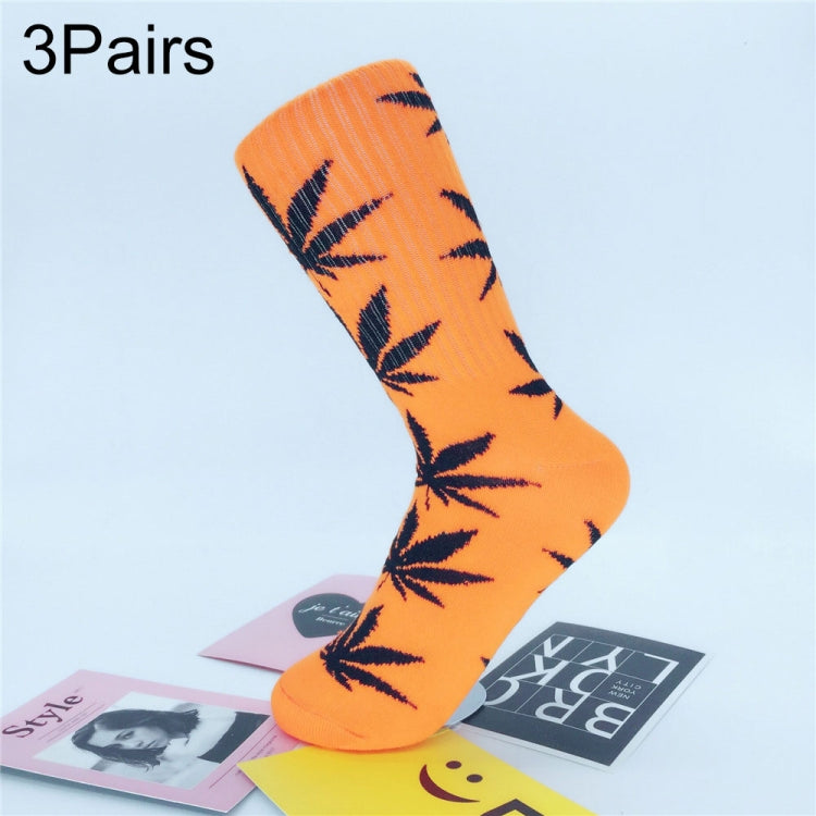 3 Pairs High Tube Hemp Leaves Female Men Trend Wild Maple Leaf Students Cotton European and American Style Socks