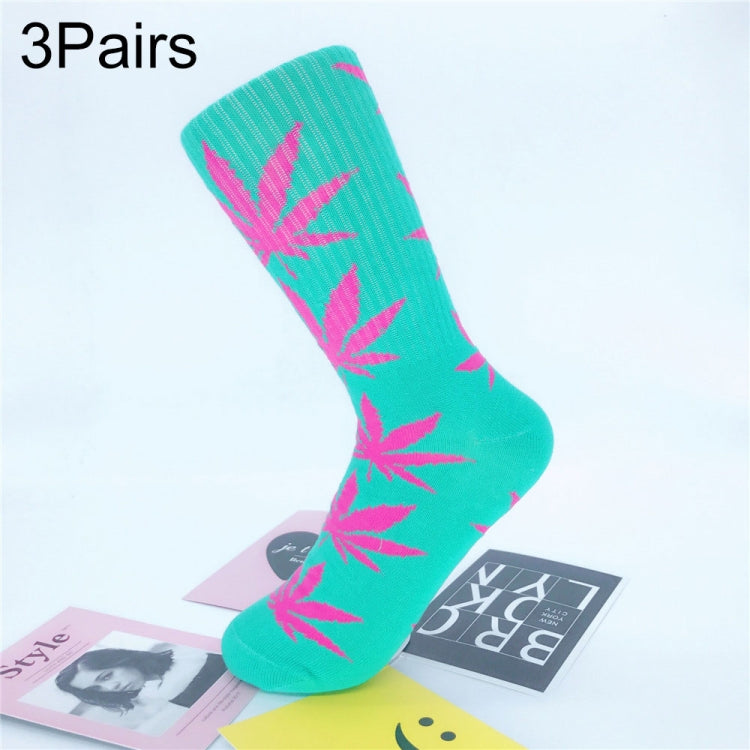 3 Pairs High Tube Hemp Leaves Female Men Trend Wild Maple Leaf Students Cotton European and American Style Socks