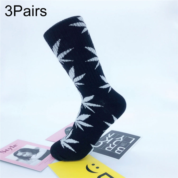 3 Pairs High Tube Hemp Leaves Female Men Trend Wild Maple Leaf Students Cotton European and American Style Socks