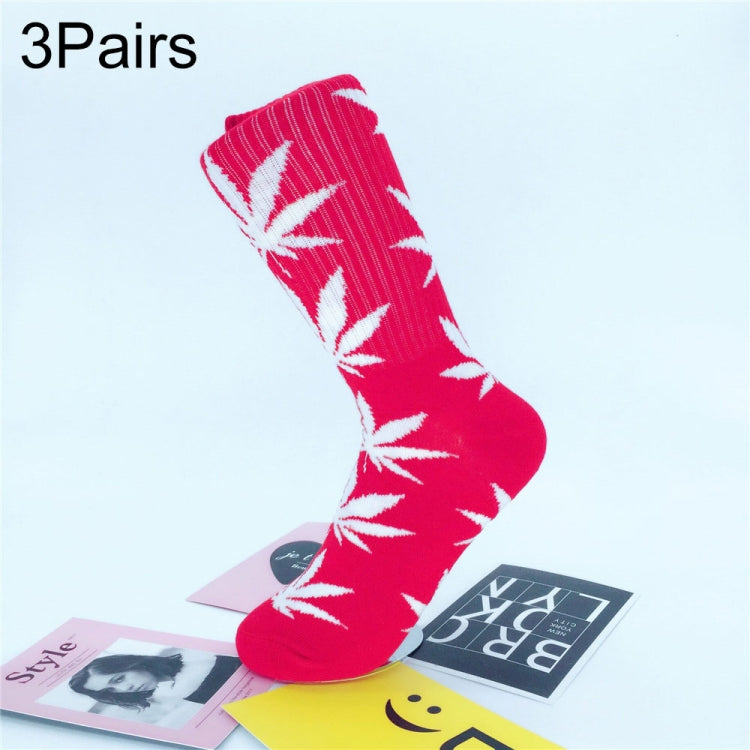 3 Pairs High Tube Hemp Leaves Female Men Trend Wild Maple Leaf Students Cotton European and American Style Socks