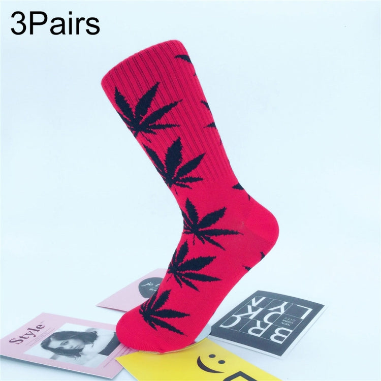 3 Pairs High Tube Hemp Leaves Female Men Trend Wild Maple Leaf Students Cotton European and American Style Socks