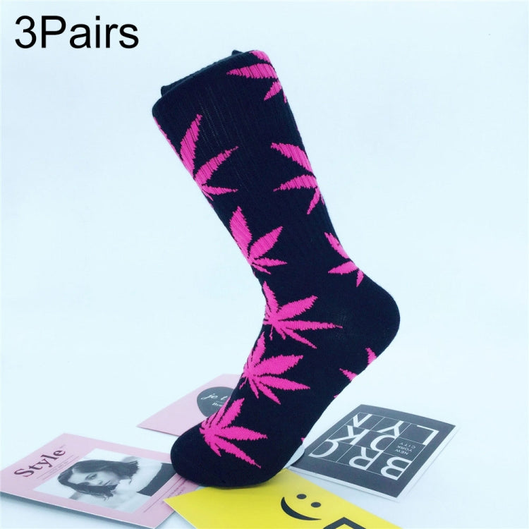3 Pairs High Tube Hemp Leaves Female Men Trend Wild Maple Leaf Students Cotton European and American Style Socks