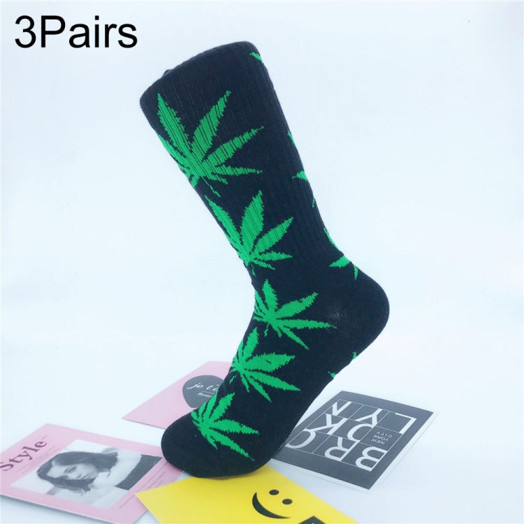 3 Pairs High Tube Hemp Leaves Female Men Trend Wild Maple Leaf Students Cotton European and American Style Socks