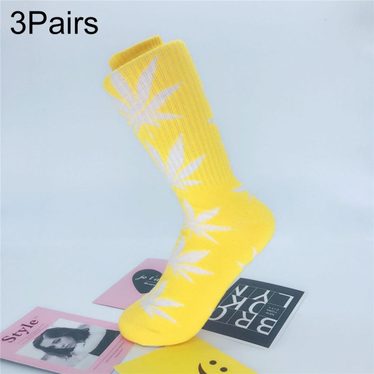 3 Pairs High Tube Hemp Leaves Female Men Trend Wild Maple Leaf Students Cotton European and American Style Socks