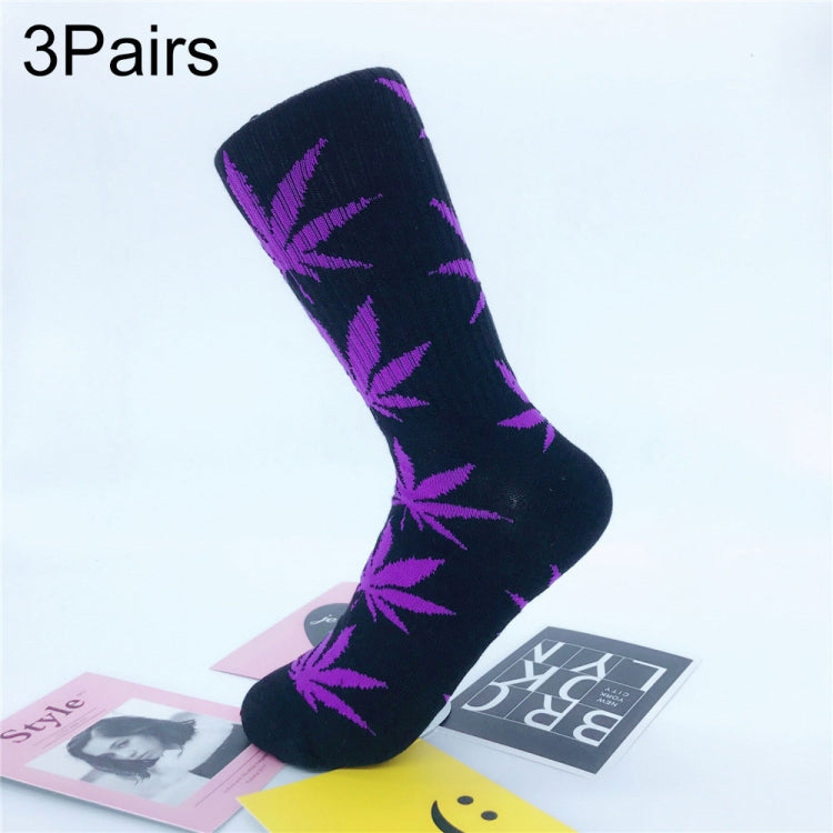 3 Pairs High Tube Hemp Leaves Female Men Trend Wild Maple Leaf Students Cotton European and American Style Socks