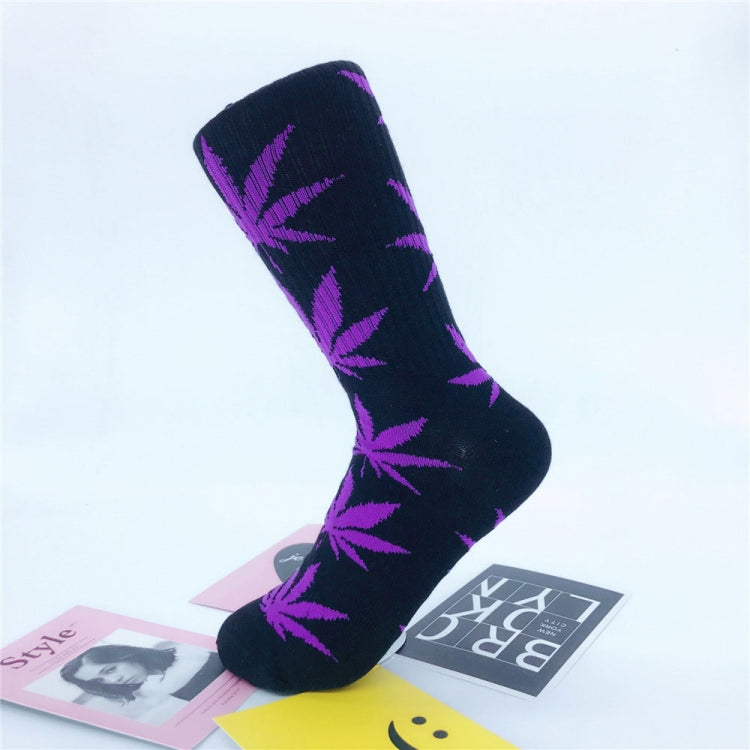 3 Pairs High Tube Hemp Leaves Female Men Trend Wild Maple Leaf Students Cotton European and American Style Socks