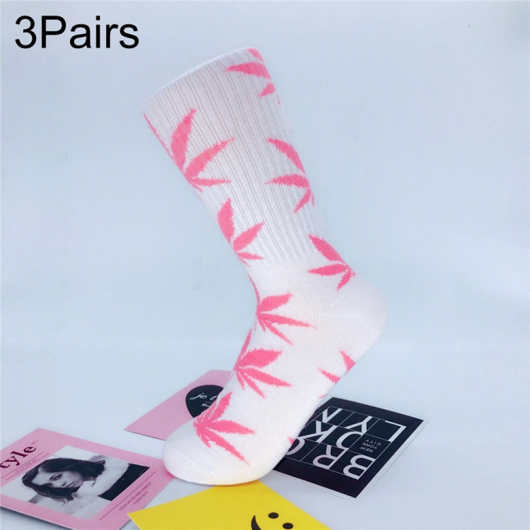 3 Pairs High Tube Hemp Leaves Female Men Trend Wild Maple Leaf Students Cotton European and American Style Socks