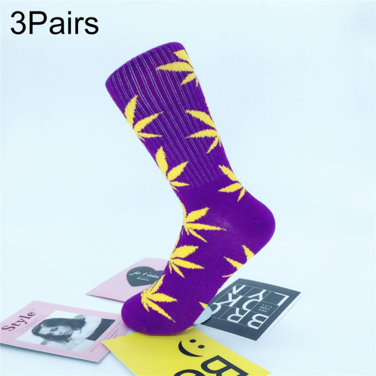 3 Pairs High Tube Hemp Leaves Female Men Trend Wild Maple Leaf Students Cotton European and American Style Socks