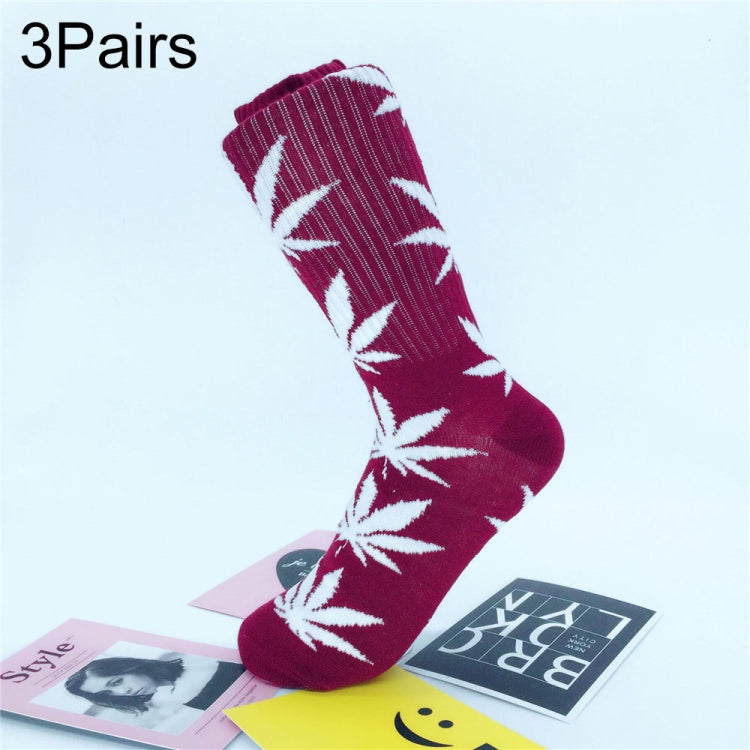 3 Pairs High Tube Hemp Leaves Female Men Trend Wild Maple Leaf Students Cotton European and American Style Socks