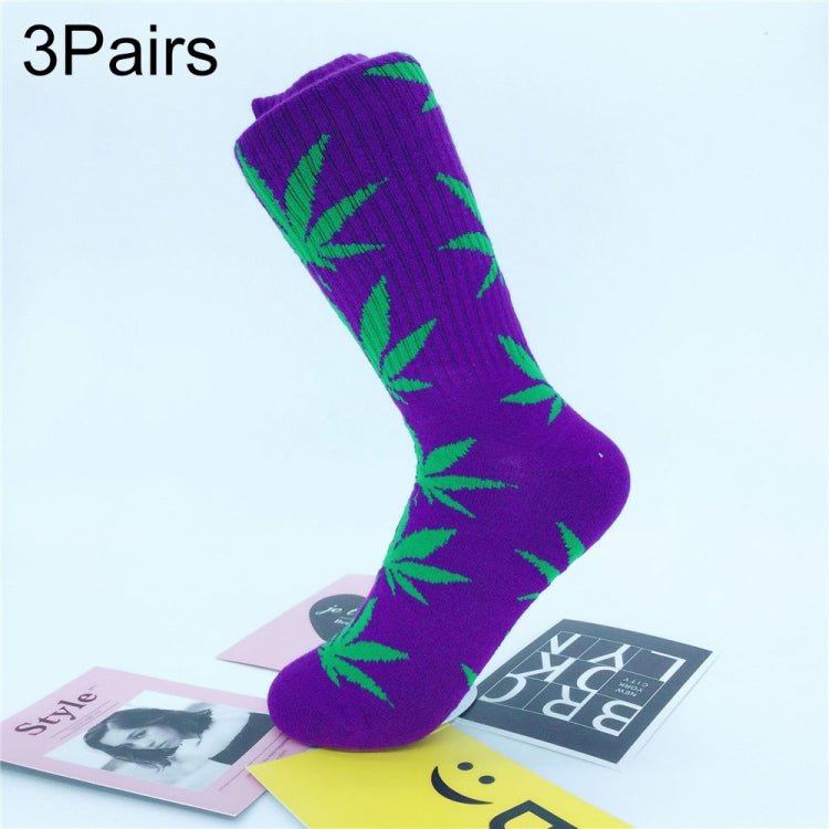 3 Pairs High Tube Hemp Leaves Female Men Trend Wild Maple Leaf Students Cotton European and American Style Socks