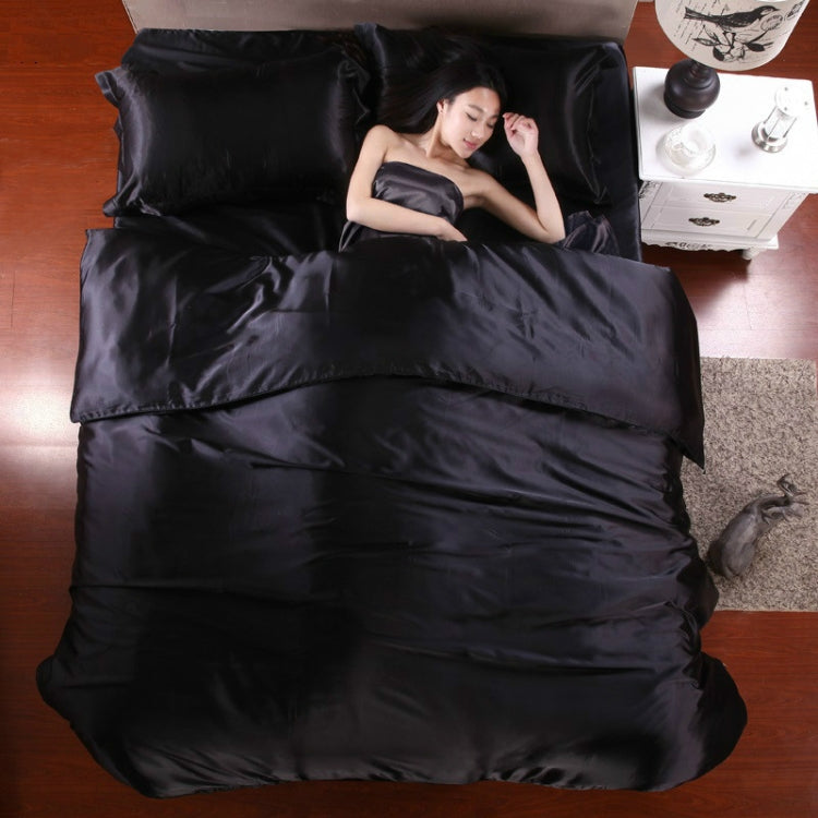 Pure Satin Silk Bedding Set Home Textile Bed Set Bedclothes Duvet Cover Sheet Pillowcases, Size:2.0m bed four-piece set