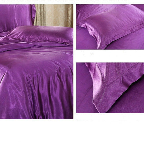 Pure Satin Silk Bedding Set Home Textile Bed Set Bedclothes Duvet Cover Sheet Pillowcases, Size:2.2m bed four-piece set