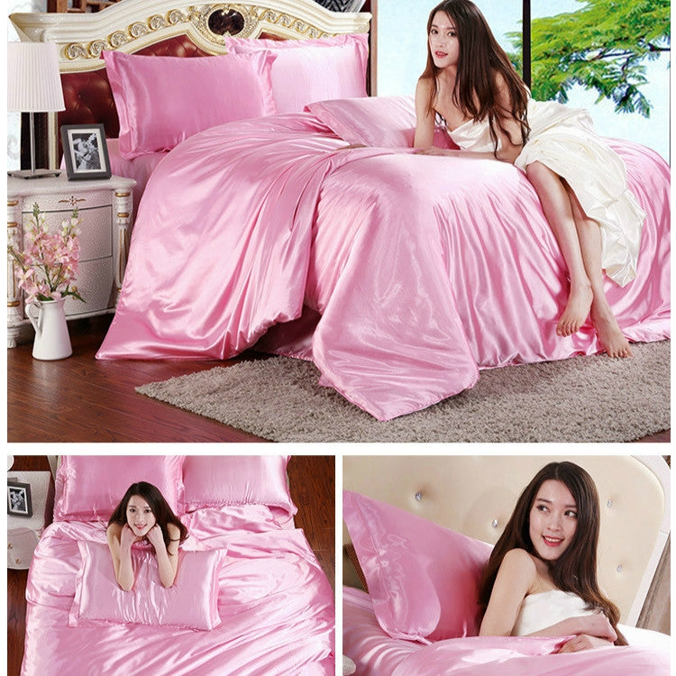 Pure Satin Silk Bedding Set Home Textile Bed Set Bedclothes Duvet Cover Sheet Pillowcases, Size:1.2m bed three-piece set