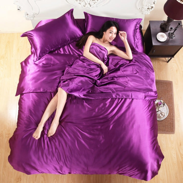 Pure Satin Silk Bedding Set Home Textile Bed Set Bedclothes Duvet Cover Sheet Pillowcases, Size:1.2m bed three-piece set