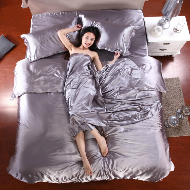 Pure Satin Silk Bedding Set Home Textile Bed Set Bedclothes Duvet Cover Sheet Pillowcases, Size:1.2m bed three-piece set