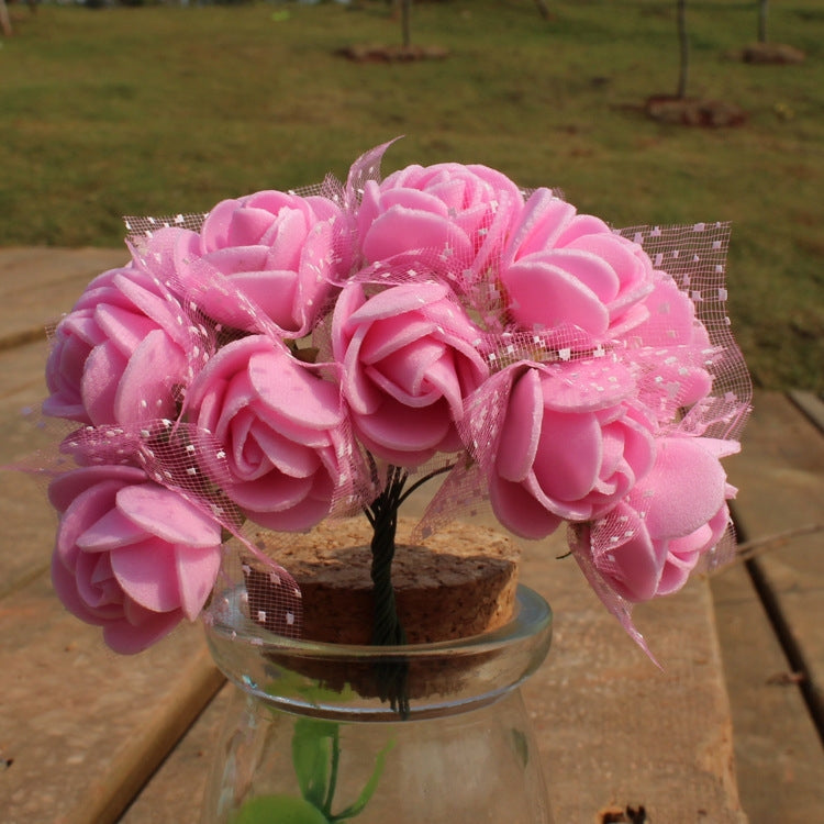 DIY Mini Foam Rose Artificial Flower Bouquet Multicolor Rose Wedding Flower Decoration Scrapbooking Fake Rose Flower