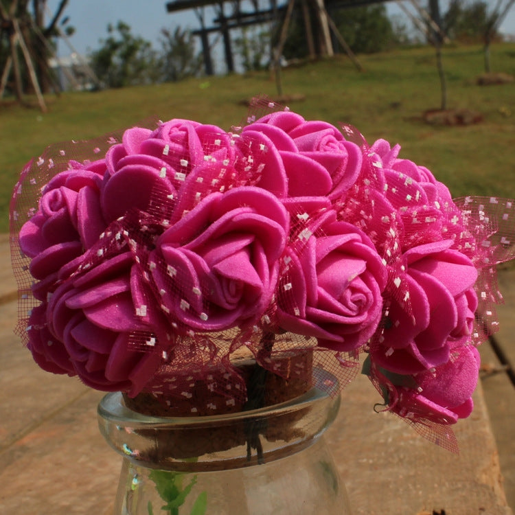 DIY Mini Foam Rose Artificial Flower Bouquet Multicolor Rose Wedding Flower Decoration Scrapbooking Fake Rose Flower