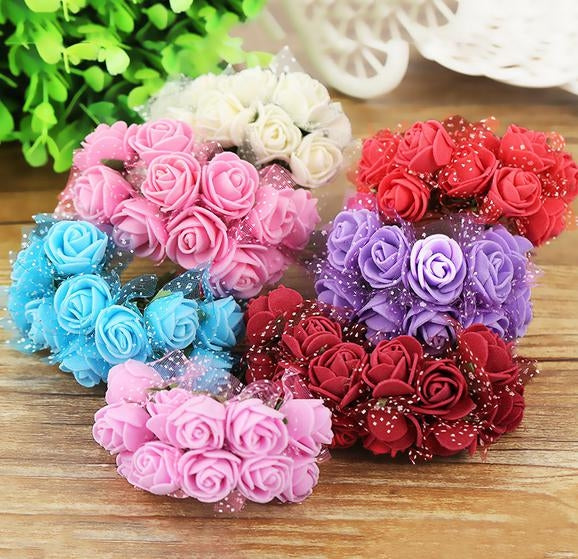 DIY Mini Foam Rose Artificial Flower Bouquet Multicolor Rose Wedding Flower Decoration Scrapbooking Fake Rose Flower