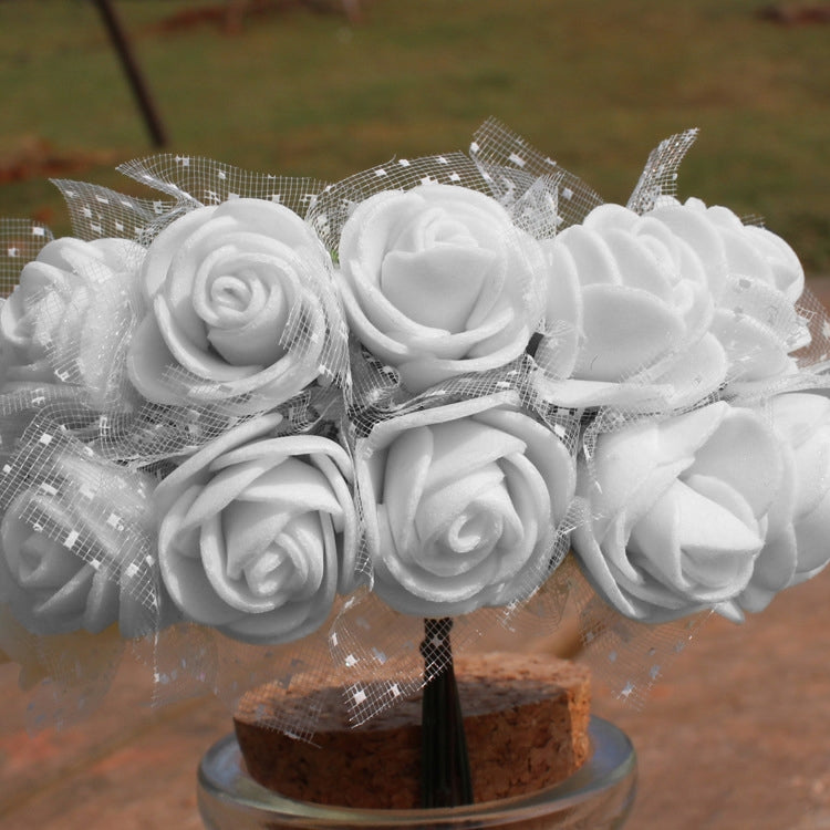 DIY Mini Foam Rose Artificial Flower Bouquet Multicolor Rose Wedding Flower Decoration Scrapbooking Fake Rose Flower
