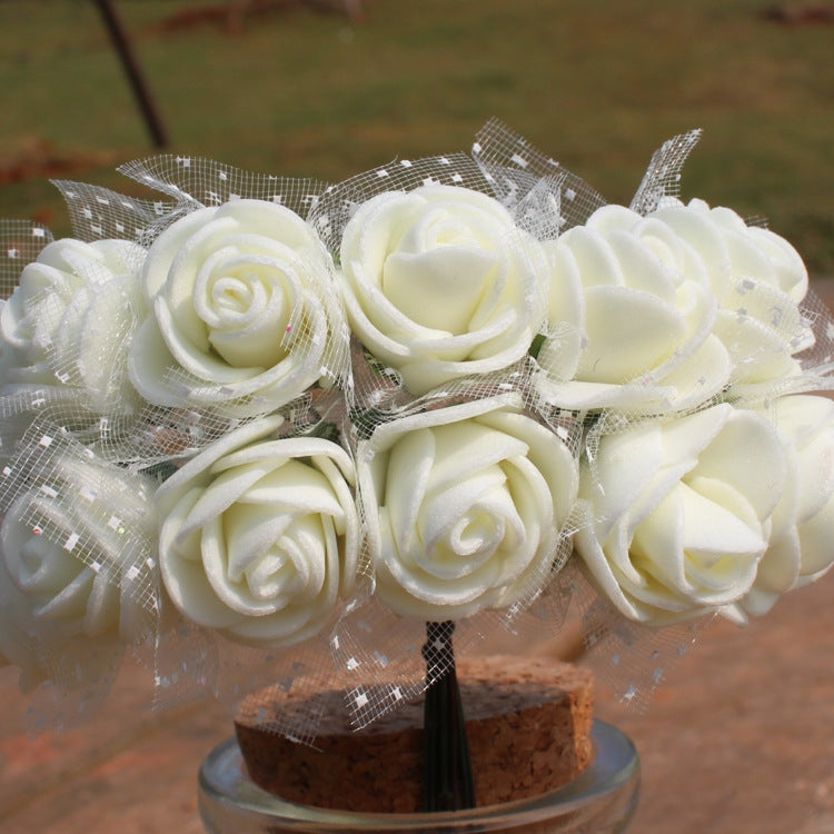 DIY Mini Foam Rose Artificial Flower Bouquet Multicolor Rose Wedding Flower Decoration Scrapbooking Fake Rose Flower