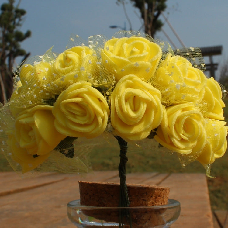 DIY Mini Foam Rose Artificial Flower Bouquet Multicolor Rose Wedding Flower Decoration Scrapbooking Fake Rose Flower