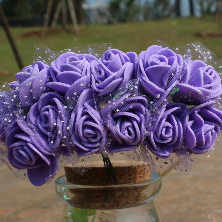 DIY Mini Foam Rose Artificial Flower Bouquet Multicolor Rose Wedding Flower Decoration Scrapbooking Fake Rose Flower