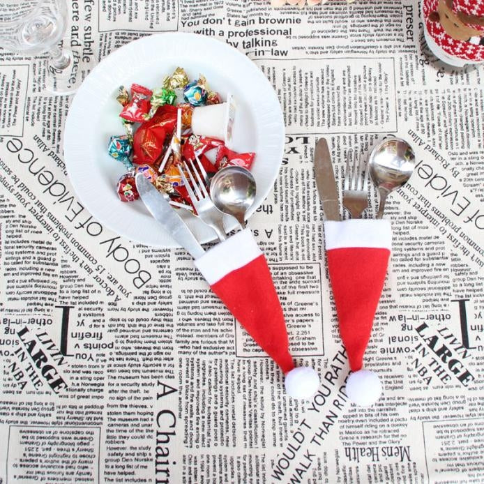 5 PCS Christmas Decorative Tableware Knife Fork Holders Pockets Diet Tools Decor Bag