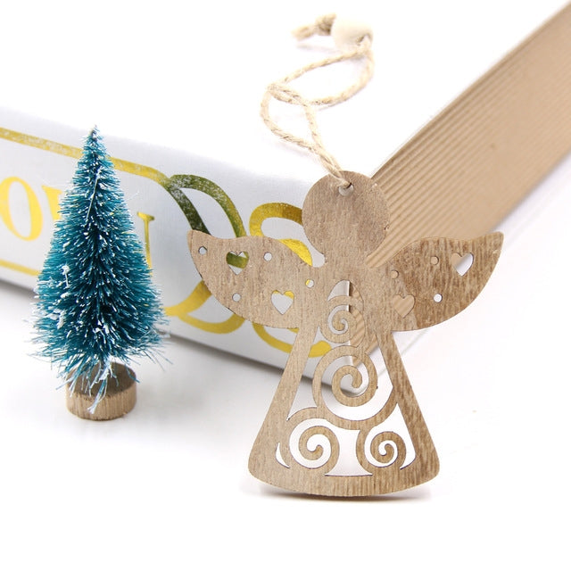 6 PCS  Hollow Christmas Wooden Pendants Ornaments for Xmas Tree Ornament Christmas Party Decorations