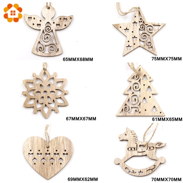 6 PCS  Hollow Christmas Wooden Pendants Ornaments for Xmas Tree Ornament Christmas Party Decorations
