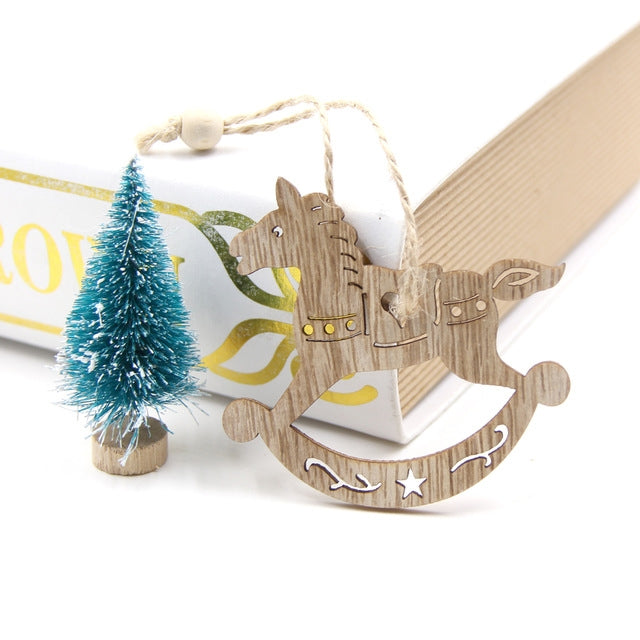 6 PCS  Hollow Christmas Wooden Pendants Ornaments for Xmas Tree Ornament Christmas Party Decorations