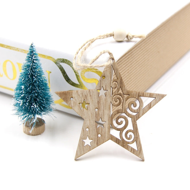 6 PCS  Hollow Christmas Wooden Pendants Ornaments for Xmas Tree Ornament Christmas Party Decorations