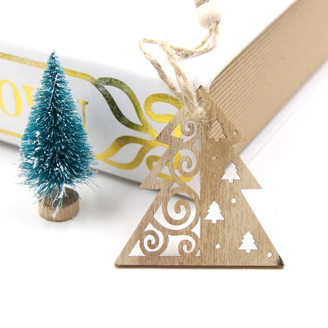 6 PCS  Hollow Christmas Wooden Pendants Ornaments for Xmas Tree Ornament Christmas Party Decorations