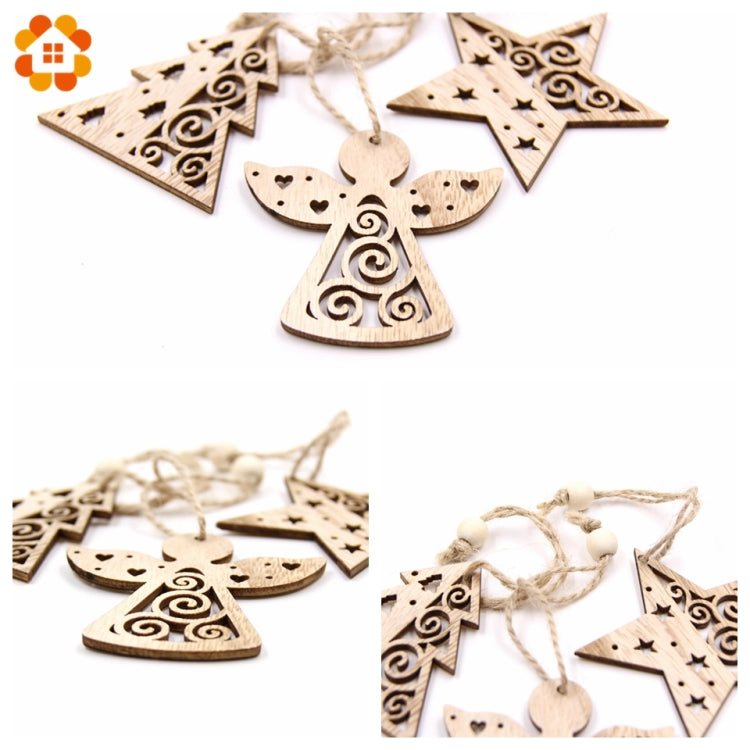 6 PCS  Hollow Christmas Wooden Pendants Ornaments for Xmas Tree Ornament Christmas Party Decorations