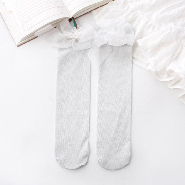 Children Combed Cotton Bow Bright Silk High Knee Socks, Size:One Size