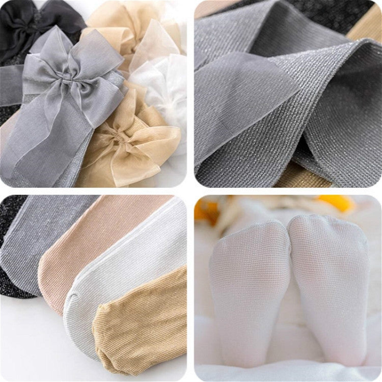 Children Combed Cotton Bow Bright Silk High Knee Socks, Size:One Size