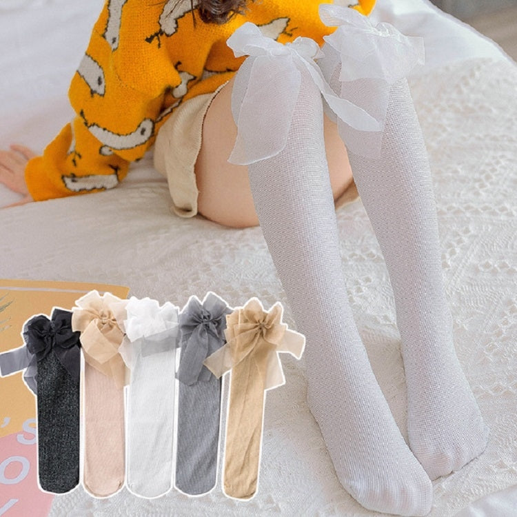 Children Combed Cotton Bow Bright Silk High Knee Socks, Size:One Size