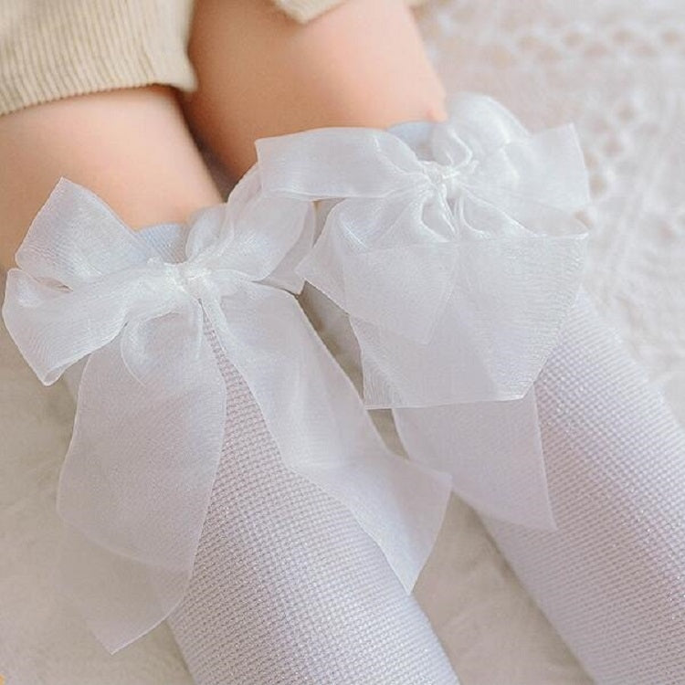 Children Combed Cotton Bow Bright Silk High Knee Socks, Size:One Size