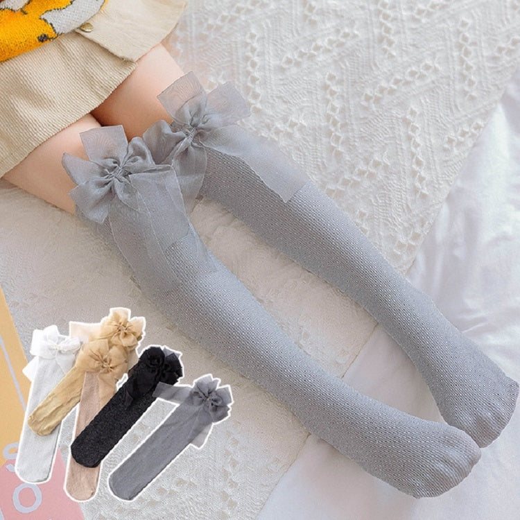 Children Combed Cotton Bow Bright Silk High Knee Socks, Size:One Size