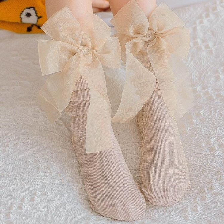 Children Combed Cotton Bow Bright Silk High Knee Socks, Size:One Size
