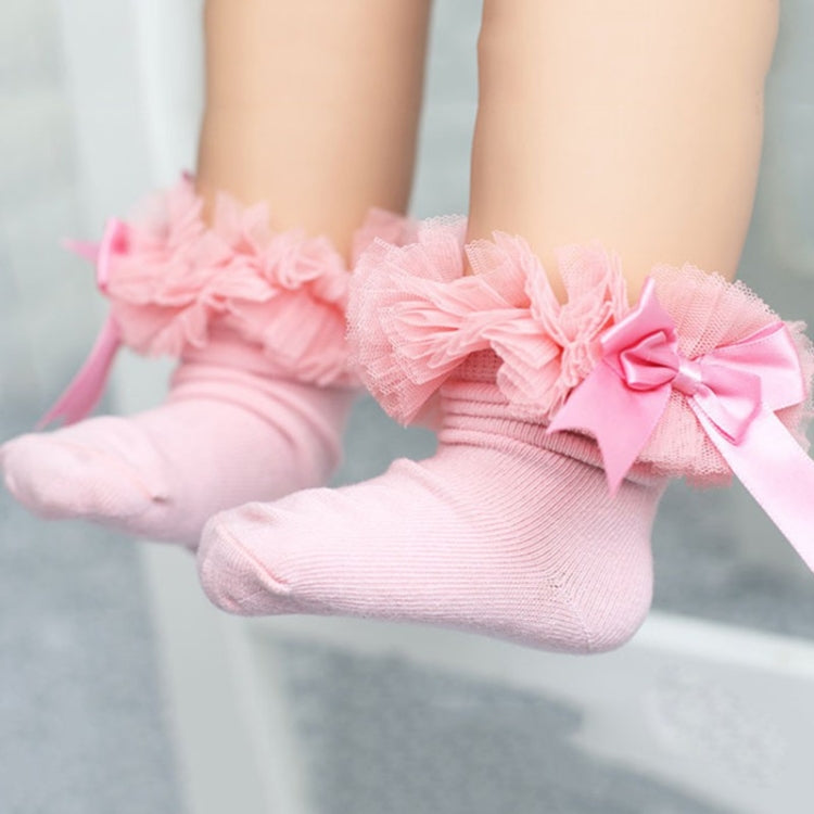 3 Pairs Bow Lace Socks Baby Cotton Ankle Socks, Size:S