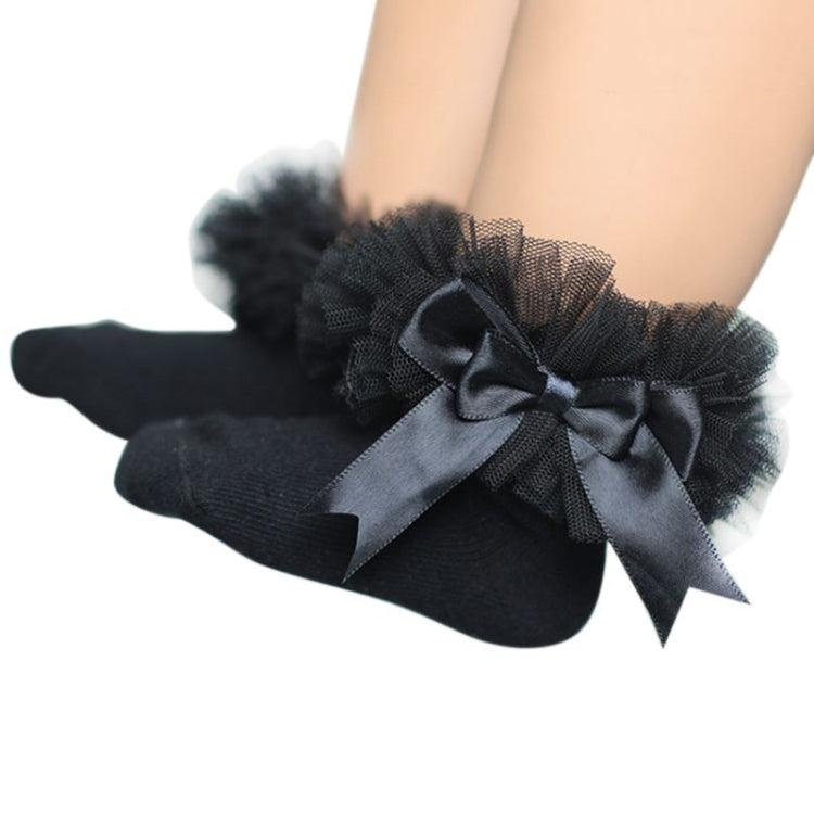 3 Pairs Bow Lace Socks Baby Cotton Ankle Socks, Size:M